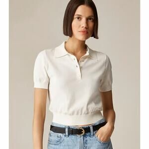 J.Crew Short Sleeve Sweater Polo WMNS XL Cream Egyptian Ultra-fine Cotton Crop